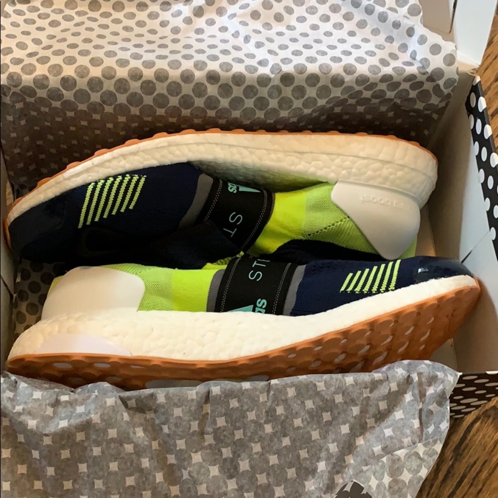 Adidas by Stella McCartney Navy and Neon Green Slip-On Athletic Sneakers
